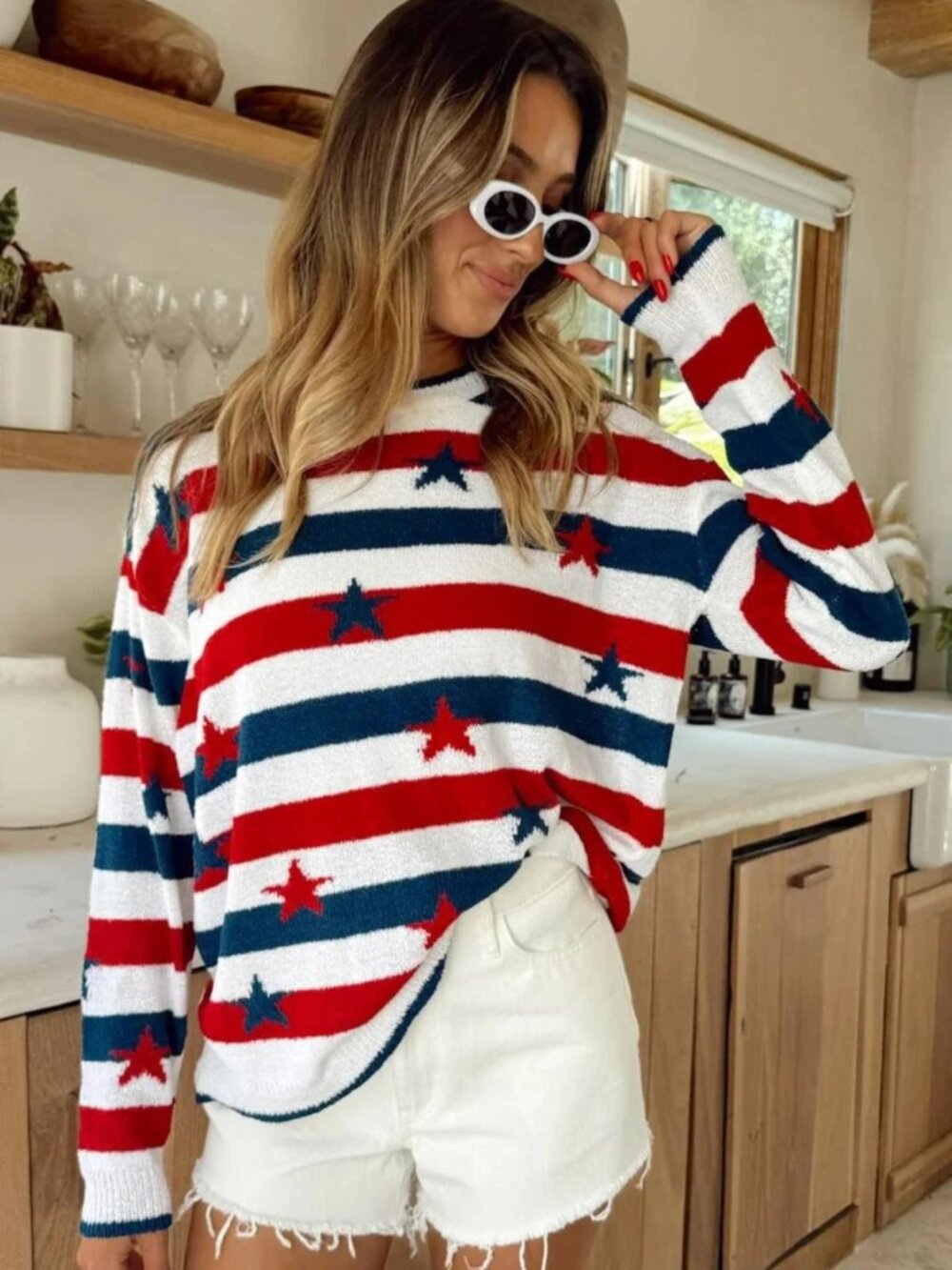 Show Me Your Mumu Go To Sweater Star Spangled Strip Knit